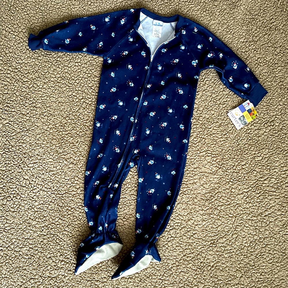 Cozy Carters Blue Snowman Footed Sleeper Onesie